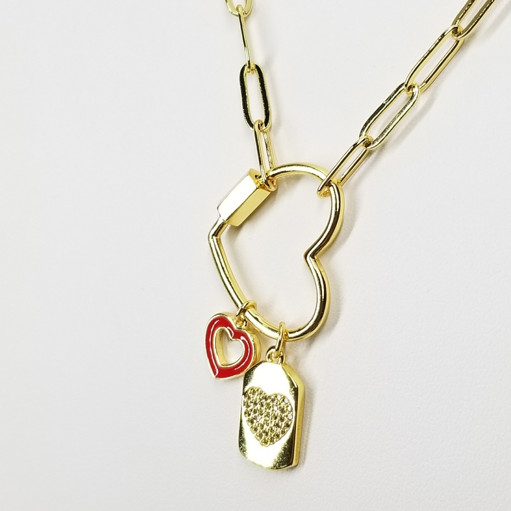 NEW 18K Gold Hears Carabiner Charms Necklace NWT - Picture 3 of 8